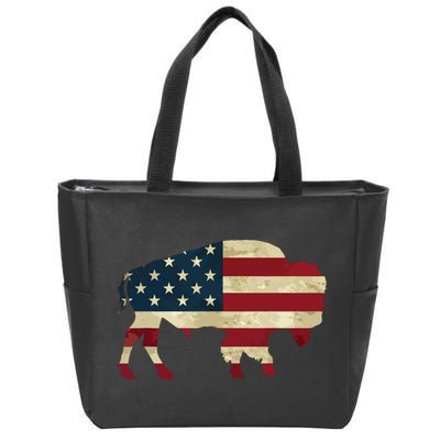 Vintage Buffalo American Flag Bison Patriotic Gift Zip Tote Bag