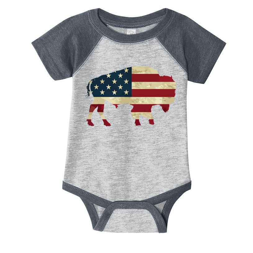 Vintage Buffalo American Flag Bison Patriotic Gift Infant Baby Jersey Bodysuit
