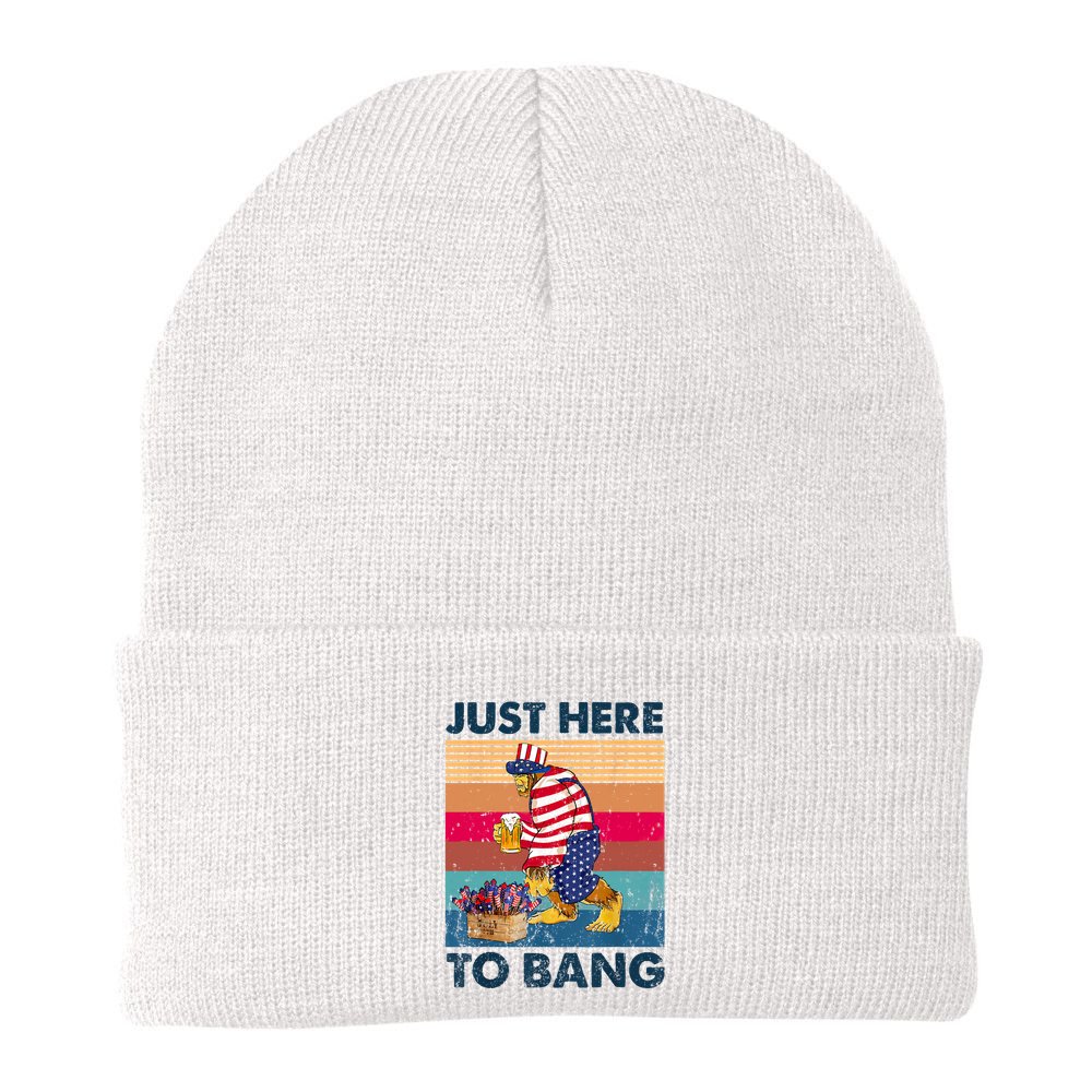Vintage Bigfoot American Shirts Just Here To Bang 4th Of July Beanie