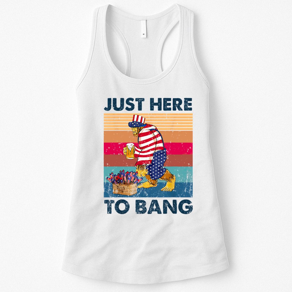 Vintage Bigfoot American Shirts Just Here To Bang 4th Of July Womens Tank Top