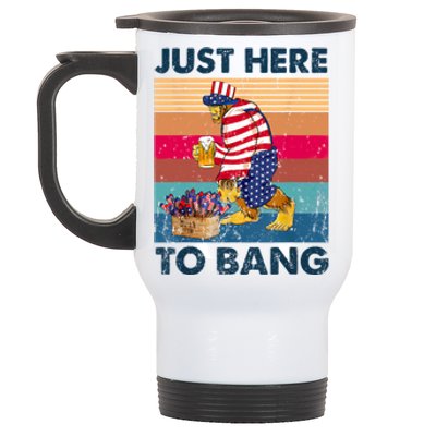 Vintage Bigfoot American Shirts Just Here To Bang 4th Of July Stainless Steel Travel Mug