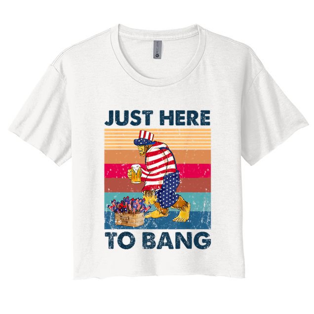 Vintage Bigfoot American Shirts Just Here To Bang 4th Of July Crop Top