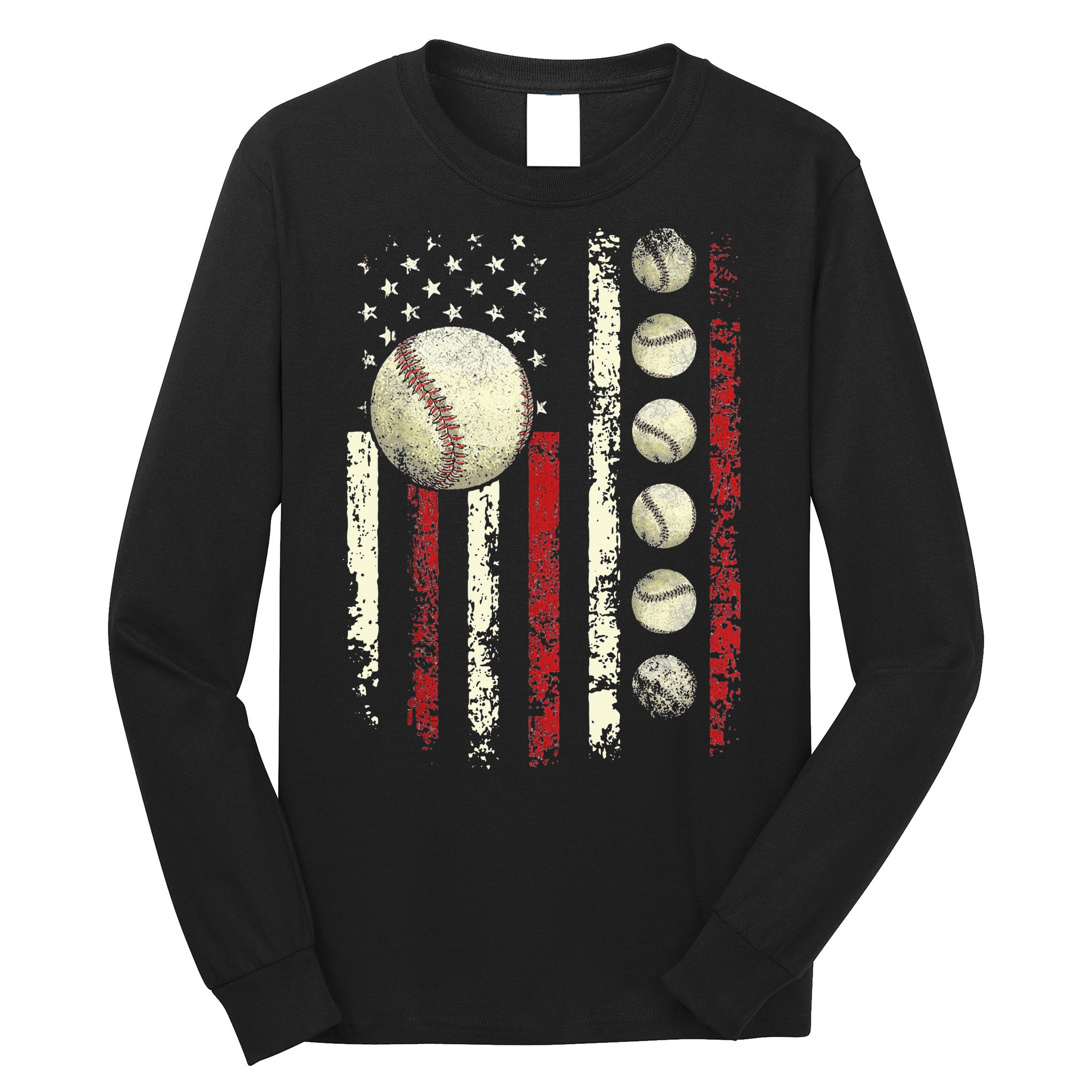 Vintage Baseball American Flag Long Sleeve Shirt