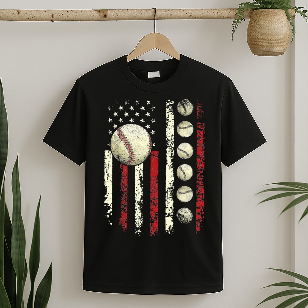 Vintage Baseball American Flag T-Shirt