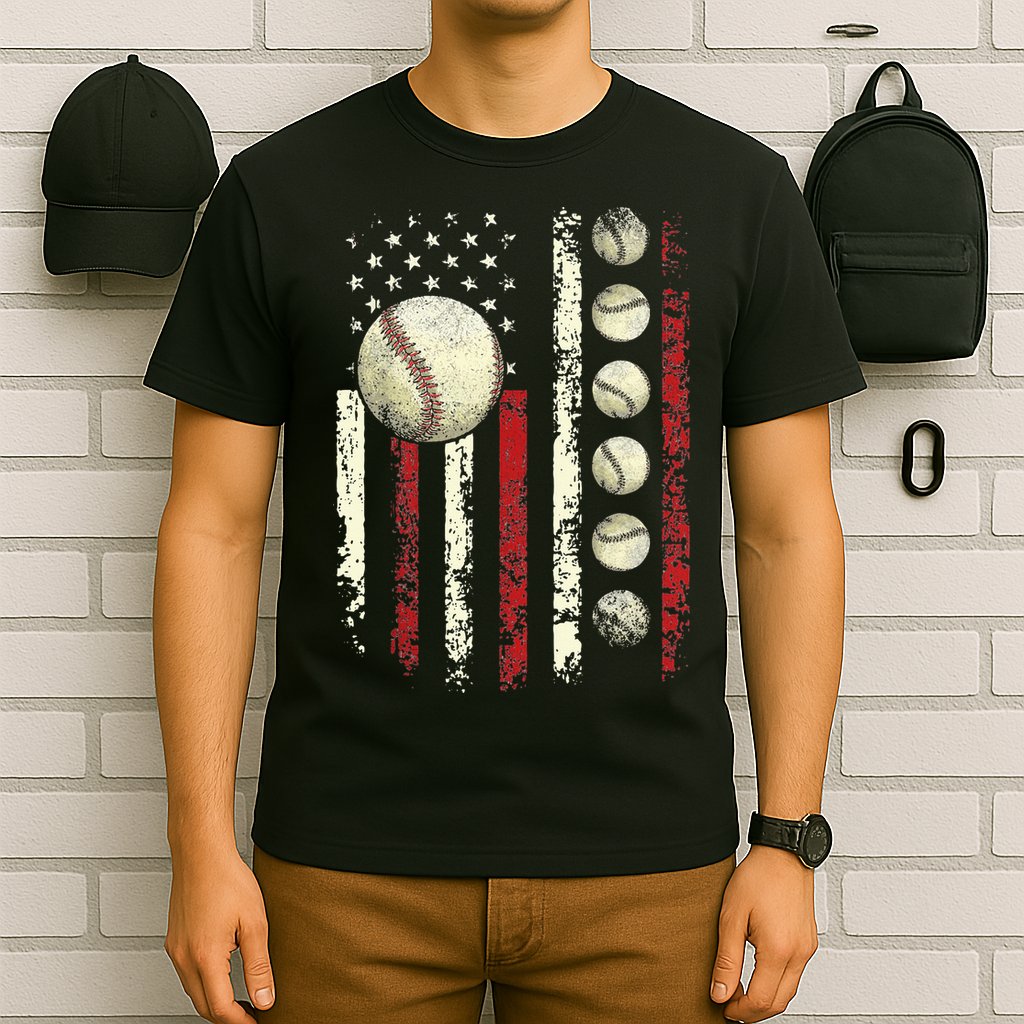 Vintage Baseball American Flag T-Shirt