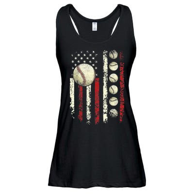 Vintage Baseball American Flag Ladies Essential Flowy Tank