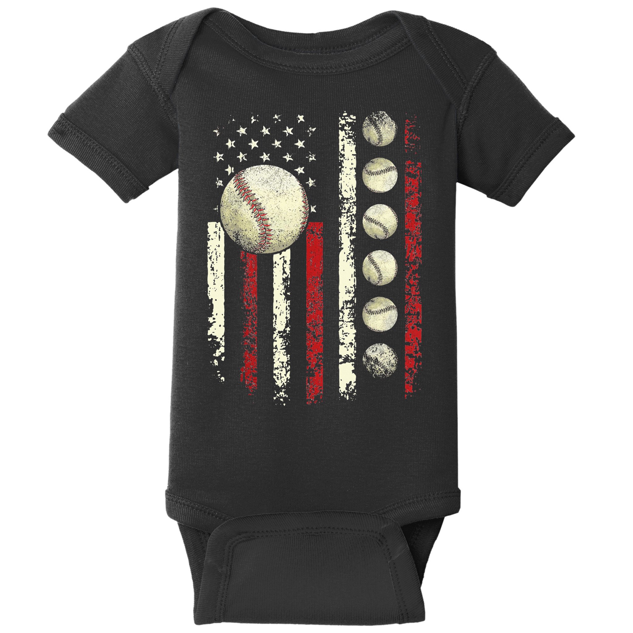 Vintage Baseball American Flag Baby Bodysuit