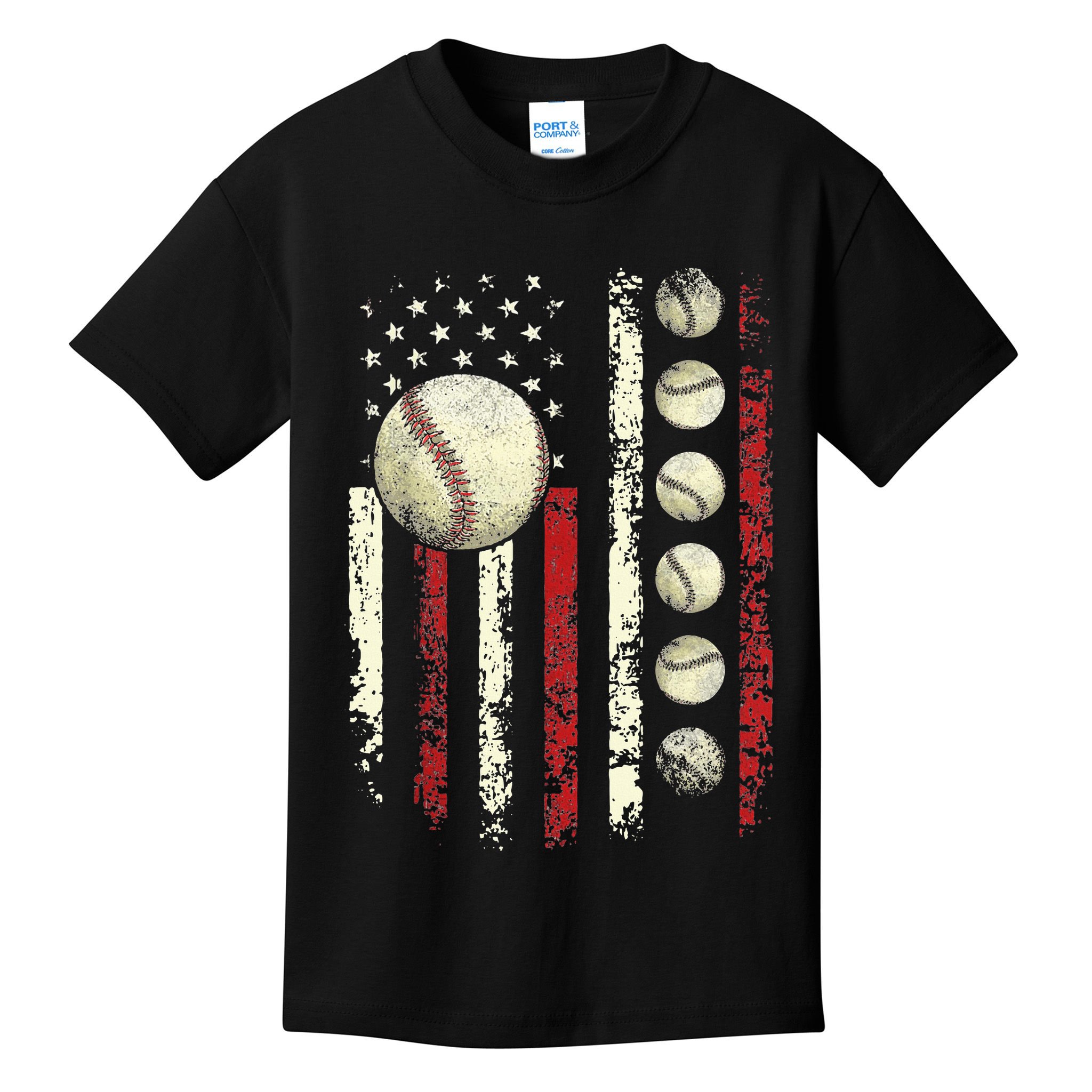 Vintage Baseball American Flag Kids T-Shirt