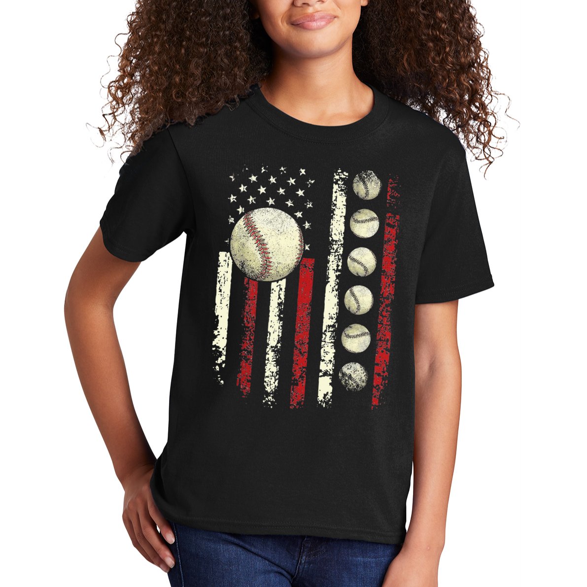 Vintage Baseball American Flag Kids T-Shirt