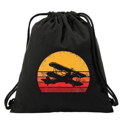 Vintage Biplane Aviator Drawstring Bag
