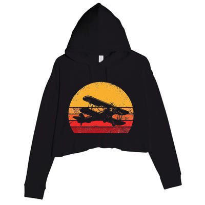 Vintage Biplane Aviator Crop Fleece Hoodie