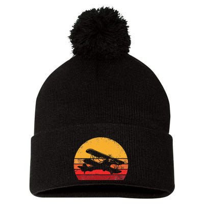 Vintage Biplane Aviator Pom Pom 12in Knit Beanie