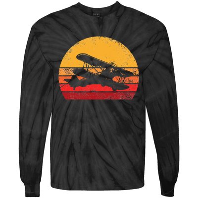 Vintage Biplane Aviator Tie-Dye Long Sleeve Shirt