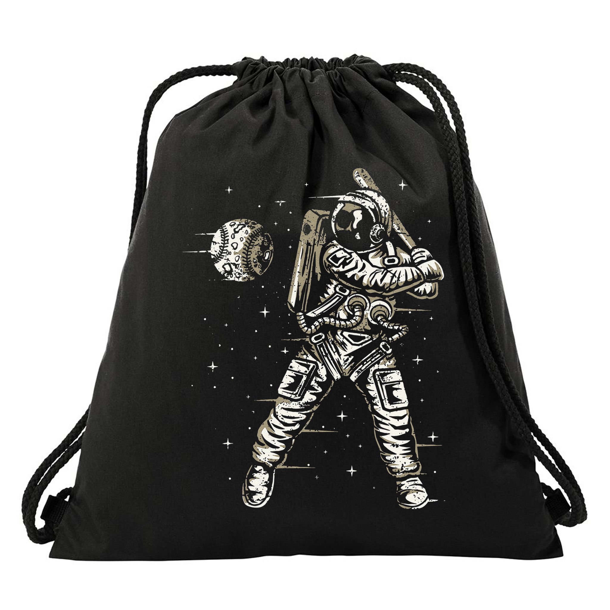 Vintage Baseball Astronaut  Space Baseball Drawstring Bag