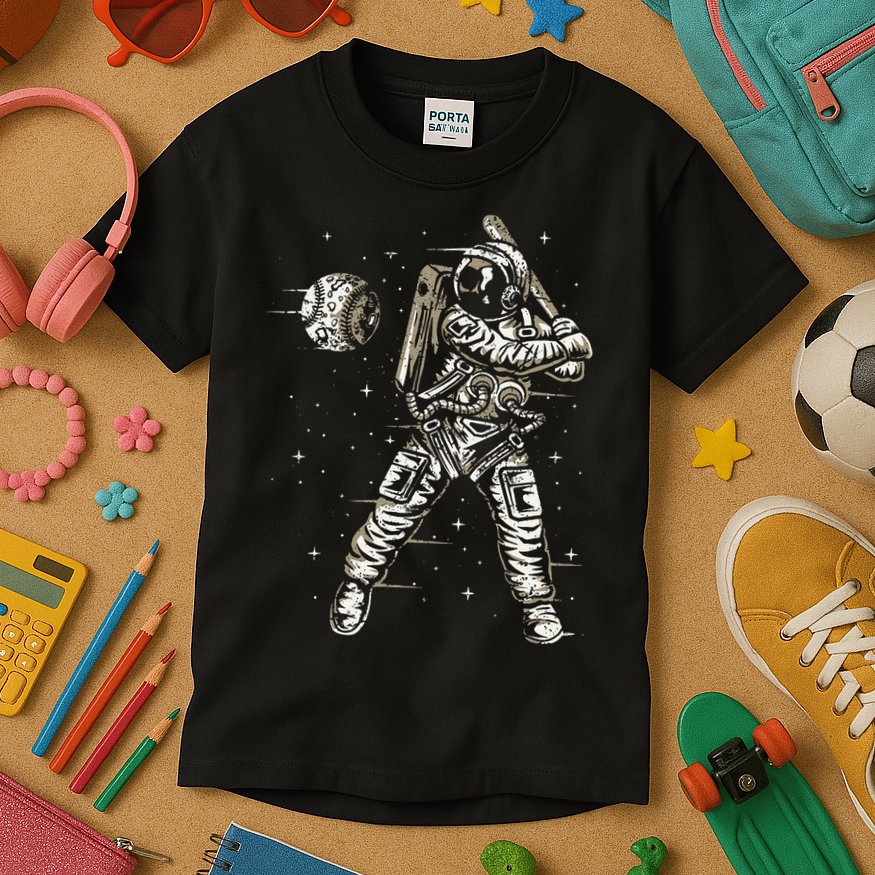 Vintage Baseball Astronaut  Space Baseball Kids T-Shirt