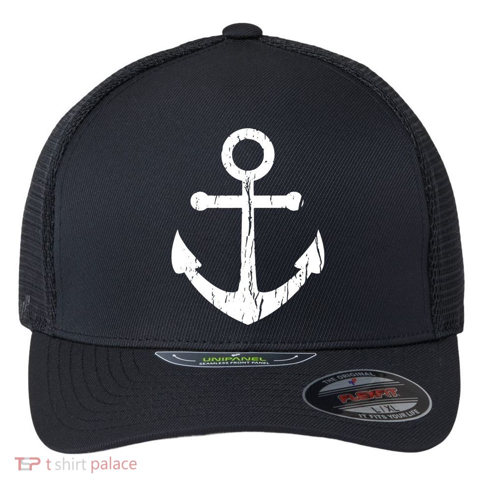 Vintage Boat Anchor Nautical Sailing Flexfit Unipanel Trucker Cap
