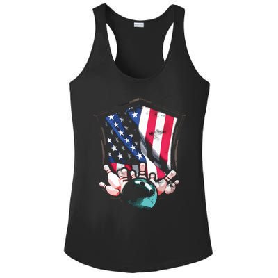 Vintage Bowling American USA Flag Bowling Ladies PosiCharge Competitor Racerback Tank