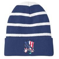 Vintage Bowling American USA Flag Bowling Striped Beanie with Solid Band