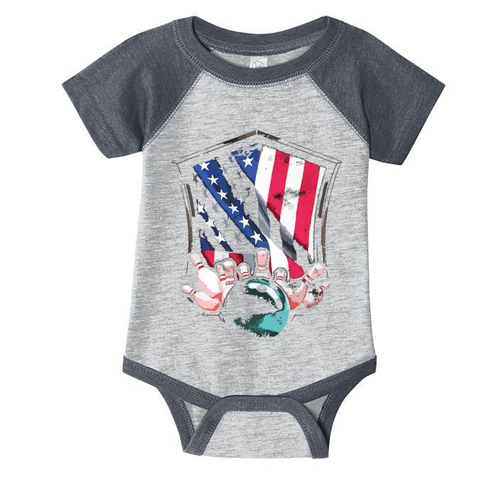 Vintage Bowling American USA Flag Bowling Infant Baby Jersey Bodysuit