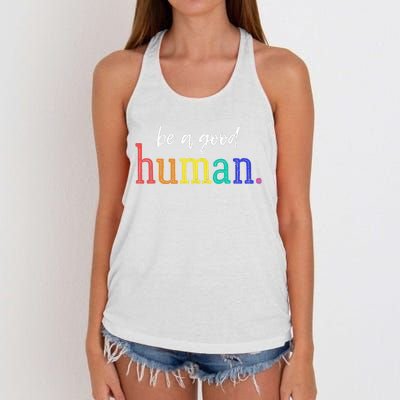 Vintage Be A Good Human Positive Message T Saying Women's Knotted Racerback Tank