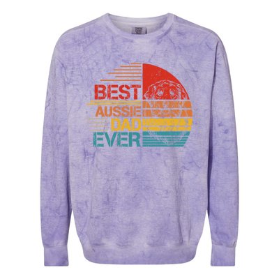 Vintage Best Aussie Dad Ever Australian Shepherd Dad Dog Dad Cool Gift Colorblast Crewneck Sweatshirt