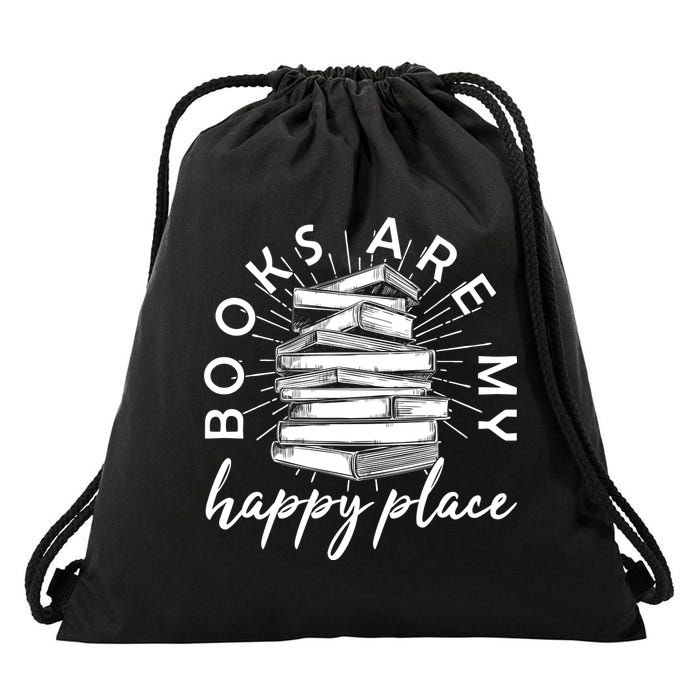 Vintage Books Are My Happy Place Drawstring Bag