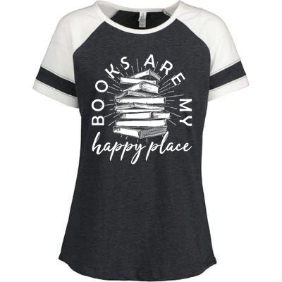 Vintage Books Are My Happy Place Enza Ladies Jersey Colorblock Tee