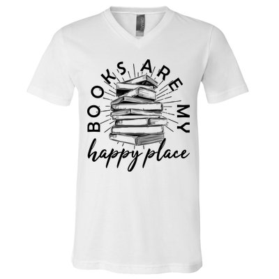 Vintage Books Are My Happy Place V-Neck T-Shirt