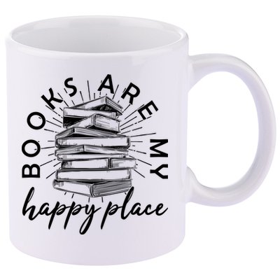 Vintage Books Are My Happy Place 11oz C Handle Ceramic Mug