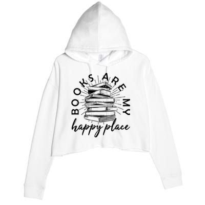 Vintage Books Are My Happy Place Crop Fleece Hoodie