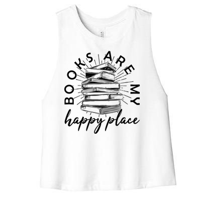 Vintage Books Are My Happy Place Women's Racerback Cropped Tank