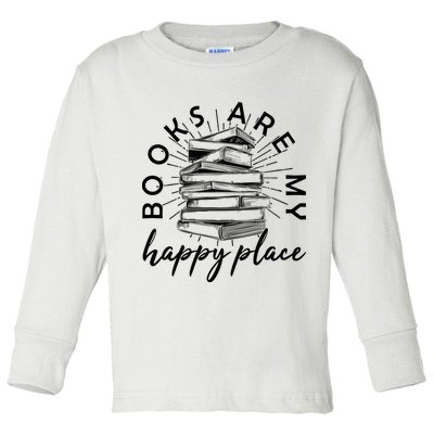 Vintage Books Are My Happy Place Toddler Long Sleeve Shirt