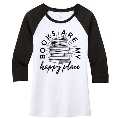 Vintage Books Are My Happy Place Women's Tri-Blend 3/4-Sleeve Raglan Shirt