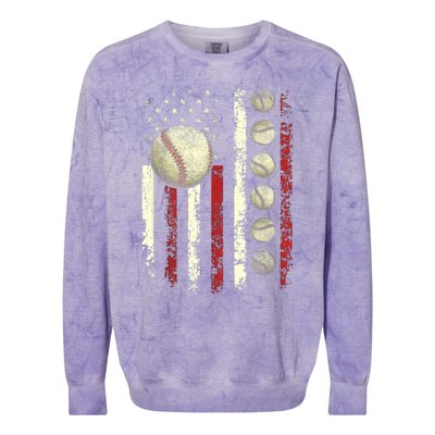 Vintage Baseball American Flag Colorblast Crewneck Sweatshirt