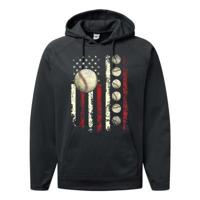 Vintage Baseball American Flag Performance Fleece Hoodie