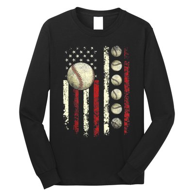 Vintage Baseball American Flag Long Sleeve Shirt