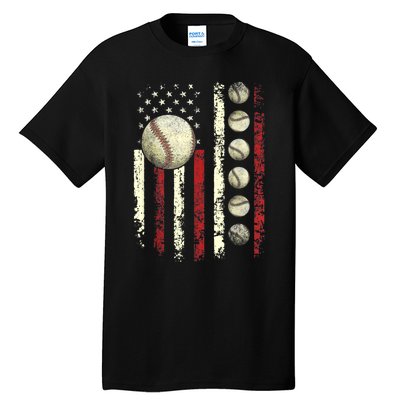 Vintage Baseball American Flag Tall T-Shirt