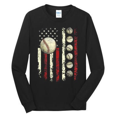 Vintage Baseball American Flag Tall Long Sleeve T-Shirt