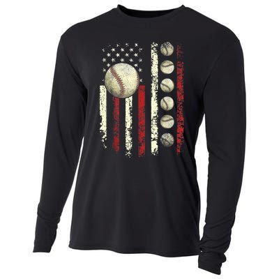 Vintage Baseball American Flag Cooling Performance Long Sleeve Crew