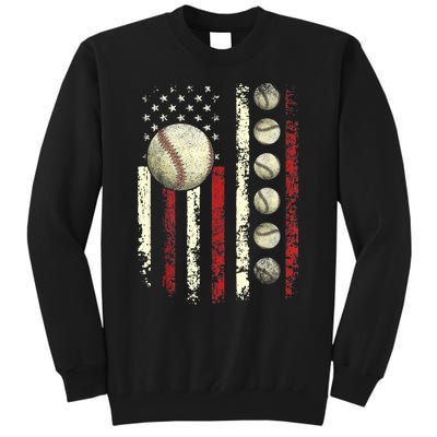 Vintage Baseball American Flag Tall Sweatshirt