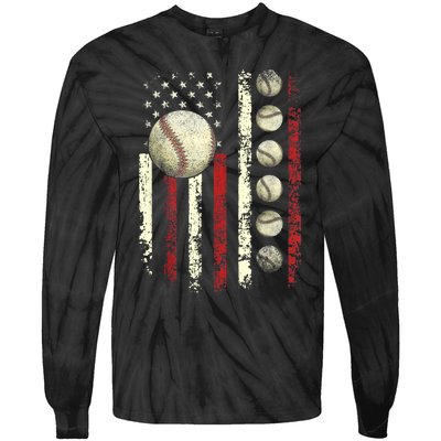 Vintage Baseball American Flag Tie-Dye Long Sleeve Shirt