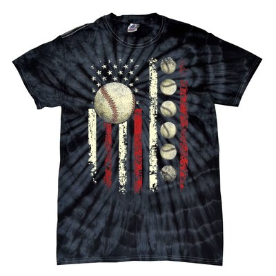 Vintage Baseball American Flag Tie-Dye T-Shirt