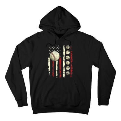 Vintage Baseball American Flag Tall Hoodie