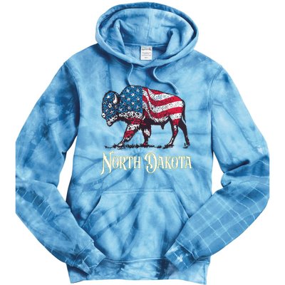 Vintage Buffalo American Flag Patriotic North Dakota Bison Tie Dye Hoodie