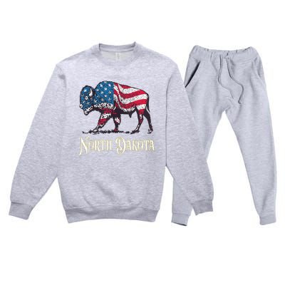 Vintage Buffalo American Flag Patriotic North Dakota Bison Premium Crewneck Sweatsuit Set