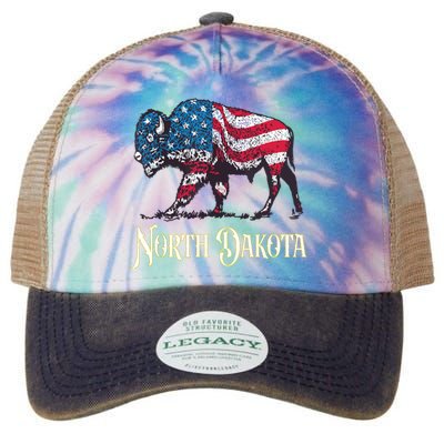 Vintage Buffalo American Flag Patriotic North Dakota Bison Legacy Tie Dye Trucker Hat