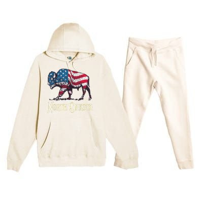 Vintage Buffalo American Flag Patriotic North Dakota Bison Premium Hooded Sweatsuit Set