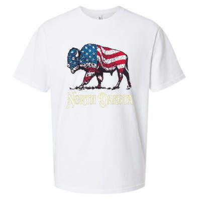 Vintage Buffalo American Flag Patriotic North Dakota Bison Sueded Cloud Jersey T-Shirt