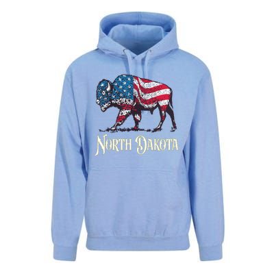 Vintage Buffalo American Flag Patriotic North Dakota Bison Unisex Surf Hoodie