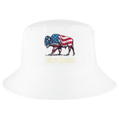 Vintage Buffalo American Flag Patriotic North Dakota Bison Cool Comfort Performance Bucket Hat